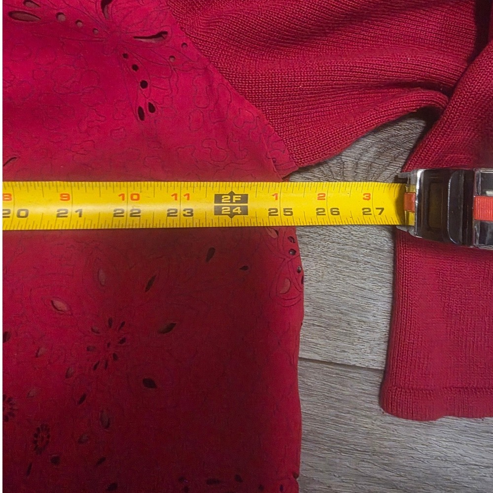 Alfred Dunner 24W Shacket Red Faux Suede Eyelet Knit Button Front cutout - Picture 4 of 10